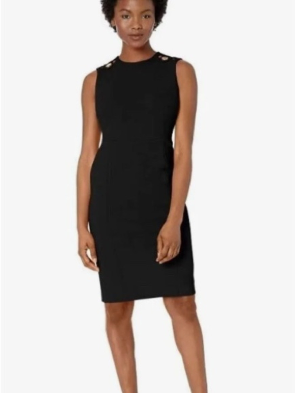 Calvin Klein Black Sleeveless Tank with Gold Shoulder Buttons Back Zip 14